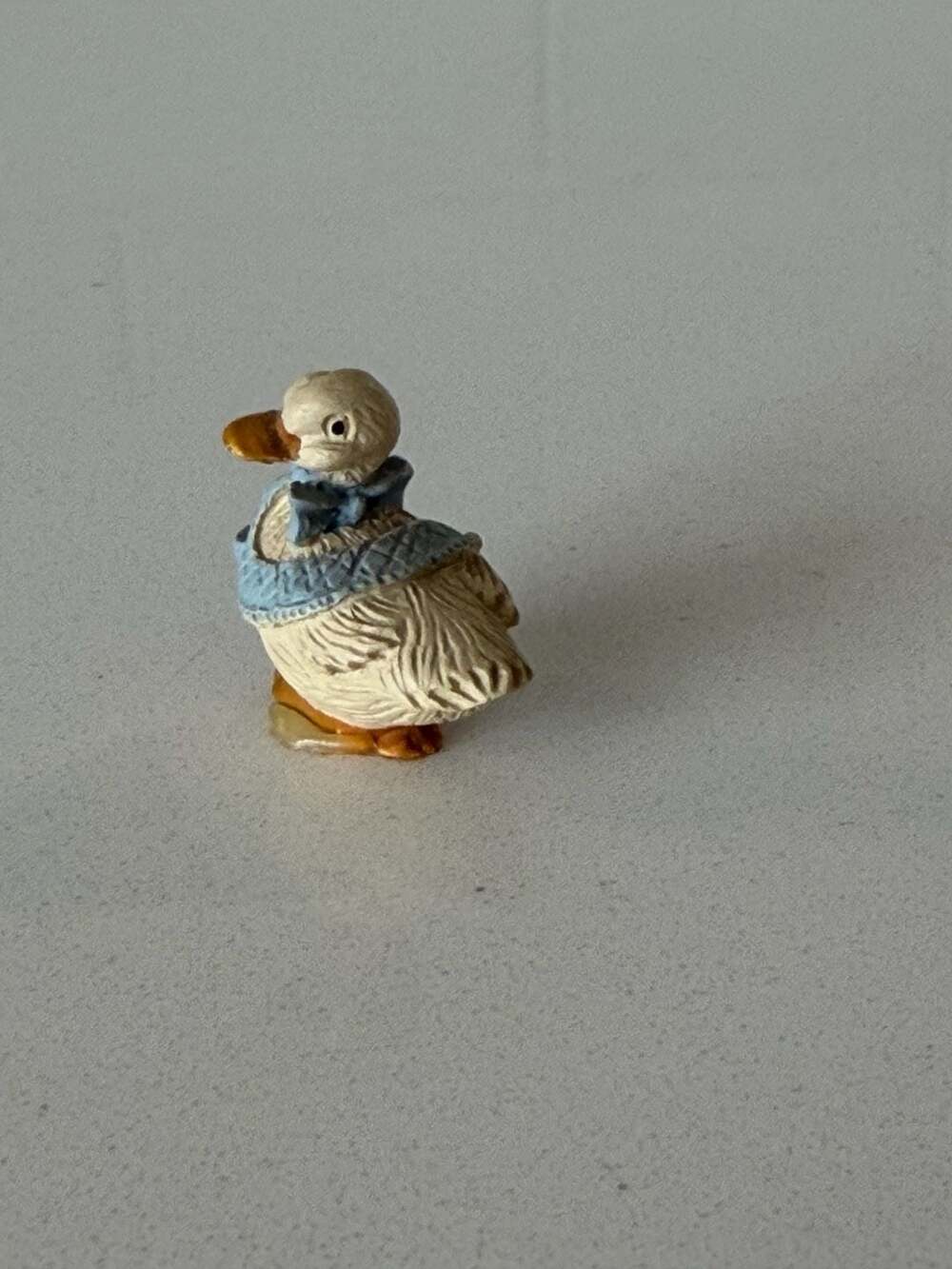 Vintage Miniature Ceramic Jemima Puddle-Duck Figurine in Blue Shawl
